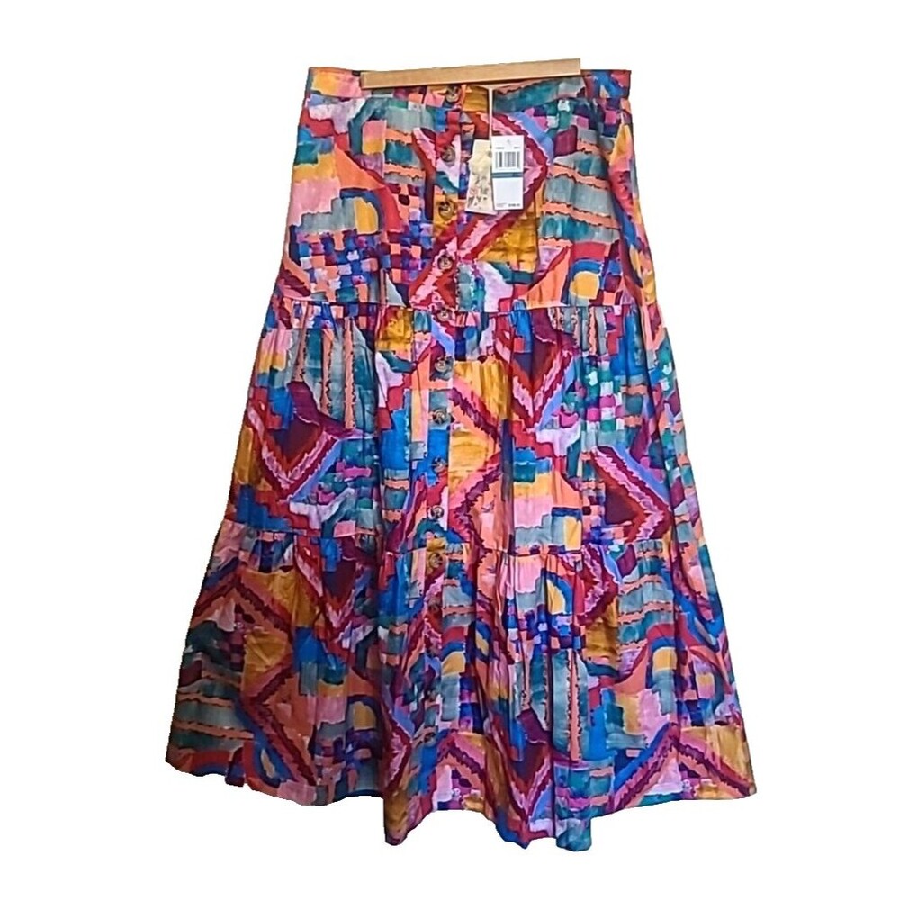 Johnny Was Summer Daydream Maxi Cotton Poplin Skirt XL NEW Beachy BOHO Rainbow - Picture 8 of 8